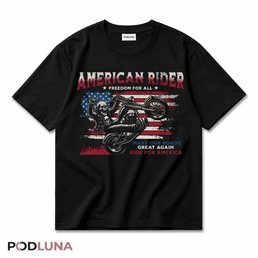 American Rider Freedom For All Patriotic Motorcycle Biker T-Shirt