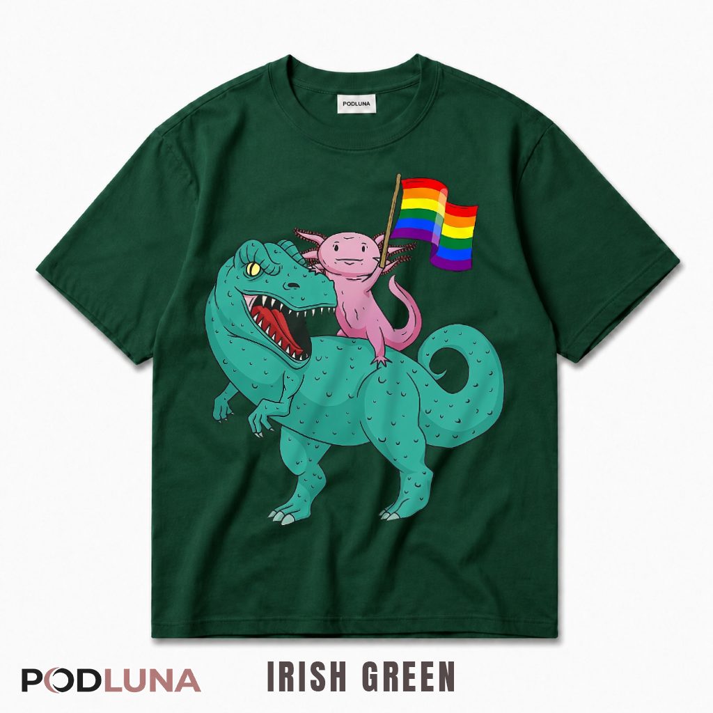 Axolotl Riding Dinosaur LGBT Pride Flag Gay Queer T-Shirt