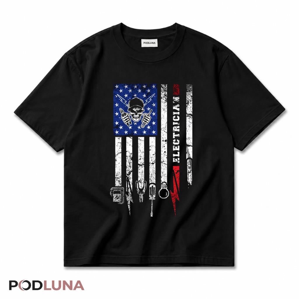 Electrician Tools American Flag Patriotic Pride Laborer Shirt