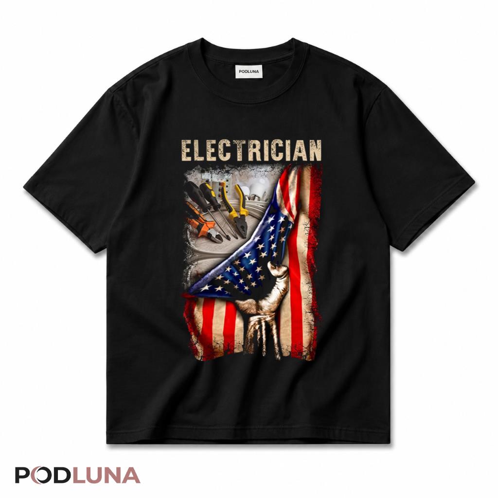 Electrician Tools American Flag Patriotic Pride Laborer T-Shirt