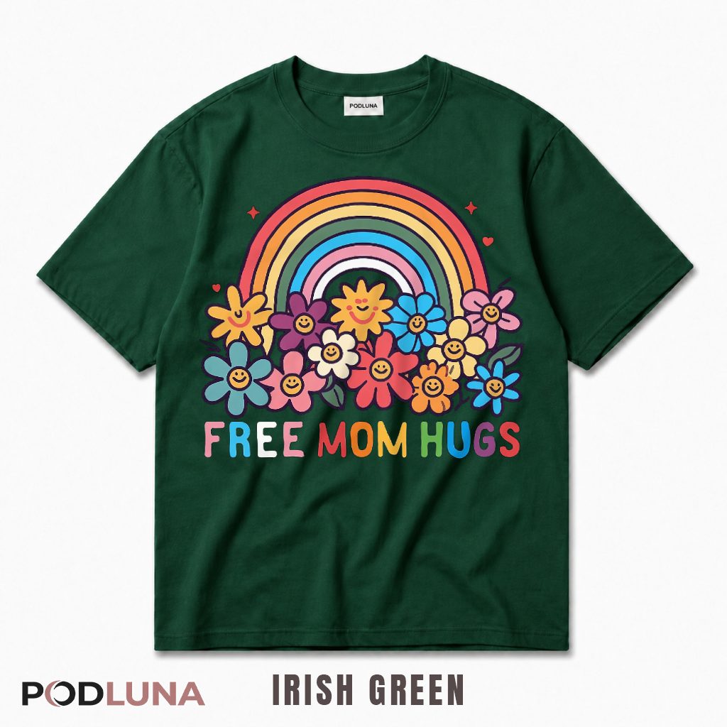 Free Mom Hugs LGBT Pride Rainbow Flower T-Shirt