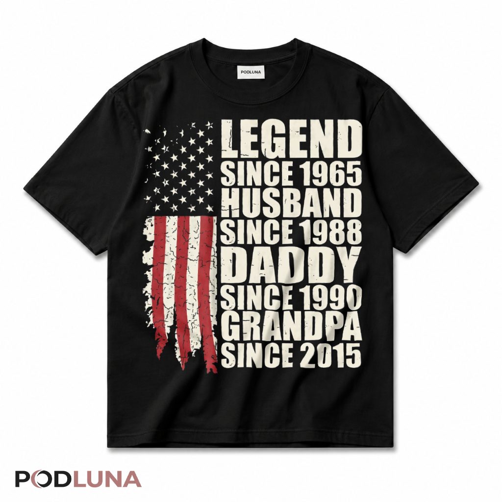 Legend Husband Daddy Grandpa American Flag Vintage T-Shirt