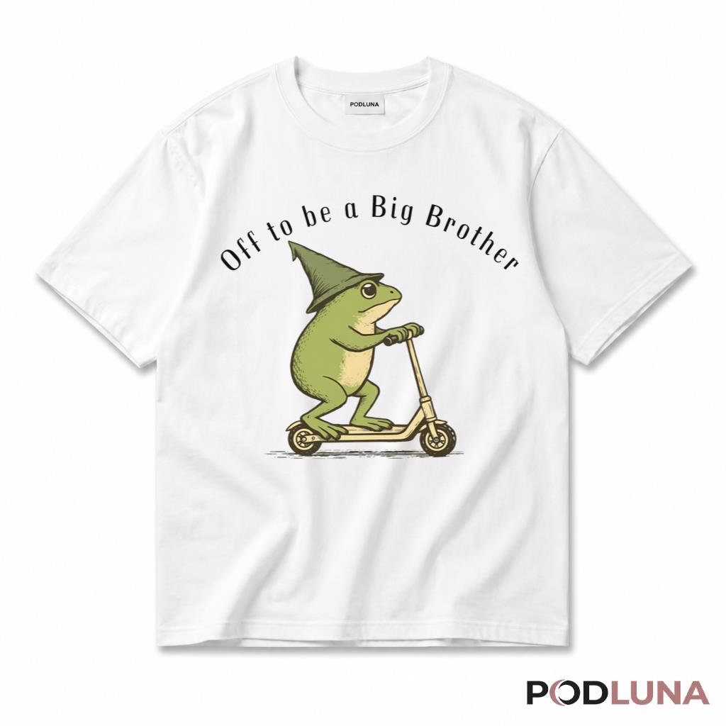 Off To Be A Big Brother Funny Frog Scooter New Baby Announcement T-Shirt