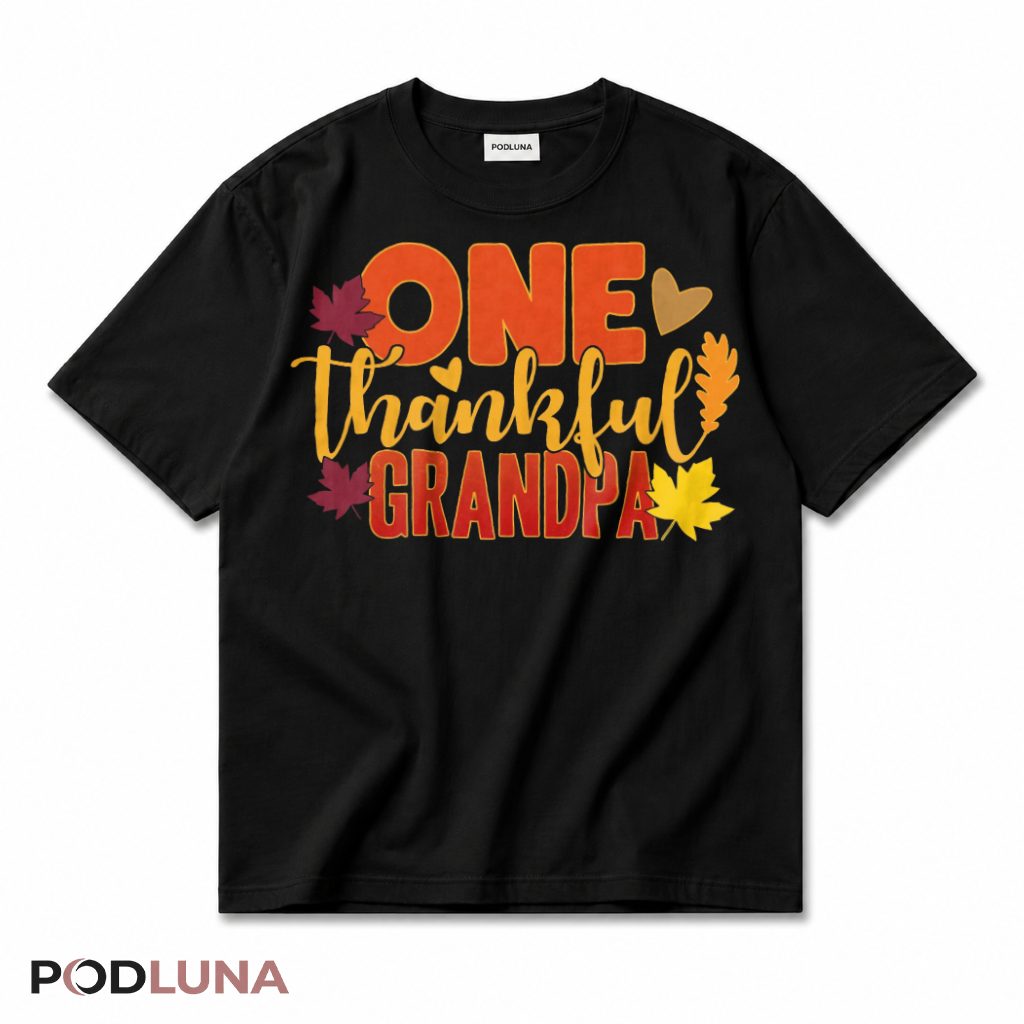 One Thankful Grandpa Thanksgiving Fall Autumn Leaves Grandfather T-Shirt