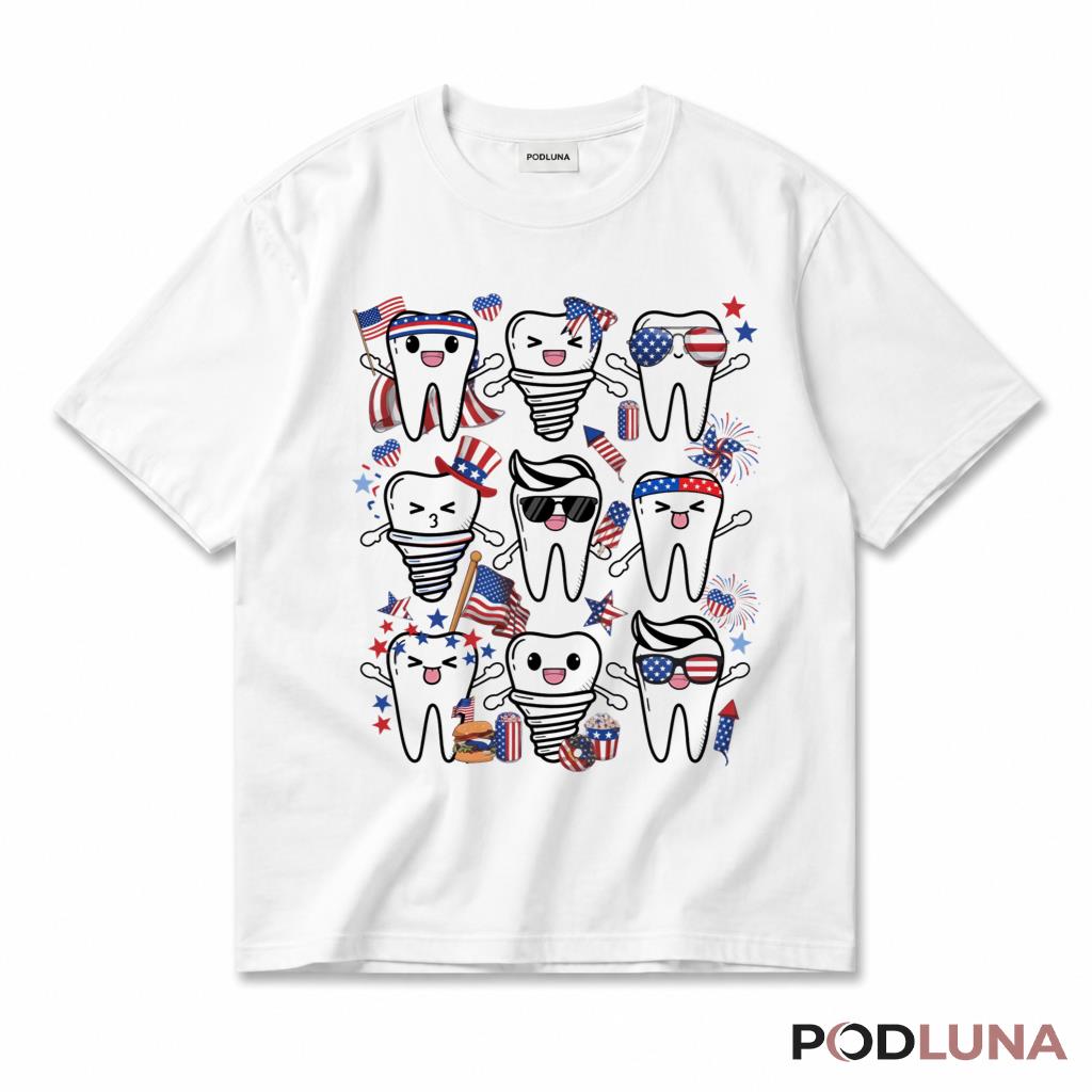 Patriotic Dental Tooth Squad Funny Dentist July 4th T-Shirt