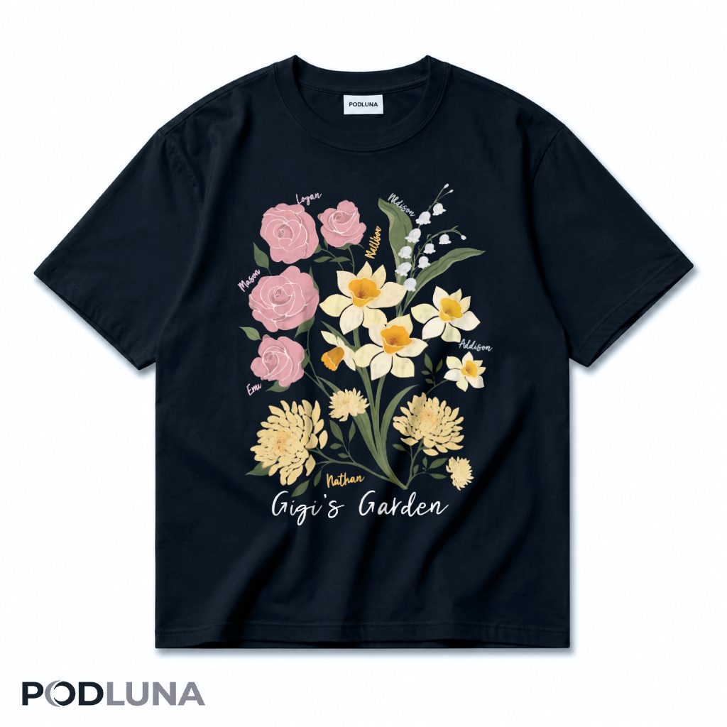 Personalized Gigi's Garden Grandkids Names Wildflower T-Shirt