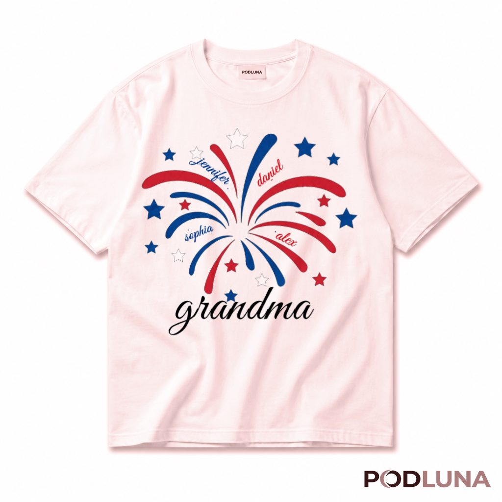 Personalized Grandma Patriotic Fireworks 4th Of July T-Shirt