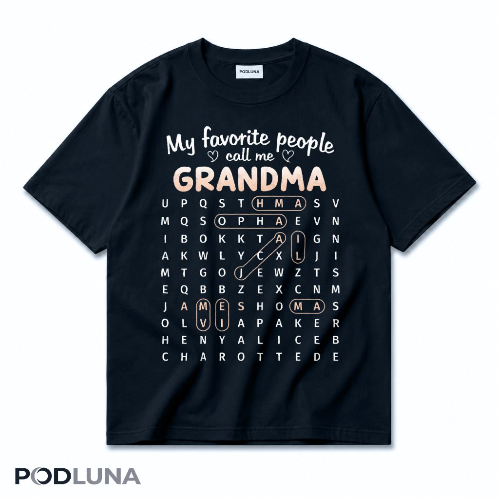 Personalized My Favorite People Call Me Grandma Word Search T-Shirt