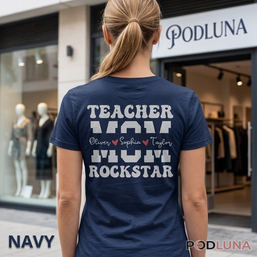 Personalized Teacher Mom Rockstar Custom Kids Names T-Shirt