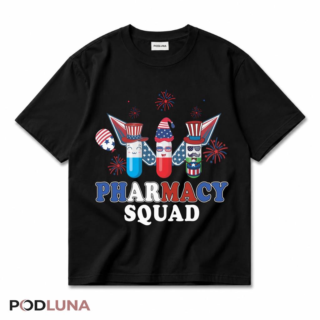 Pharmacy Squad Patriotic American Flag 4th Of July Staff T-Shirt