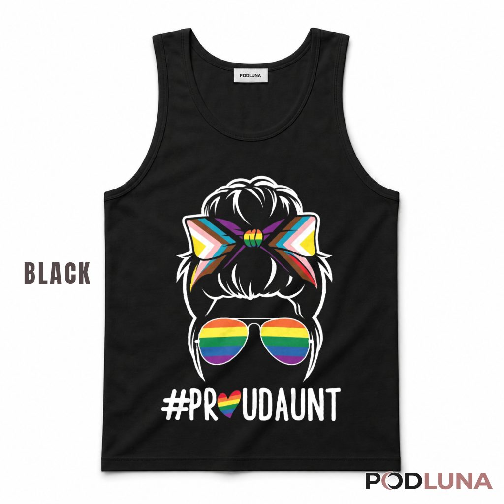 Proud Aunt LGBT Rainbow Messy Bun Gay Pride Month Support Tank Top Proud Aunt LGBT Rainbow Messy Bun Gay Pride Month Support Tank Top