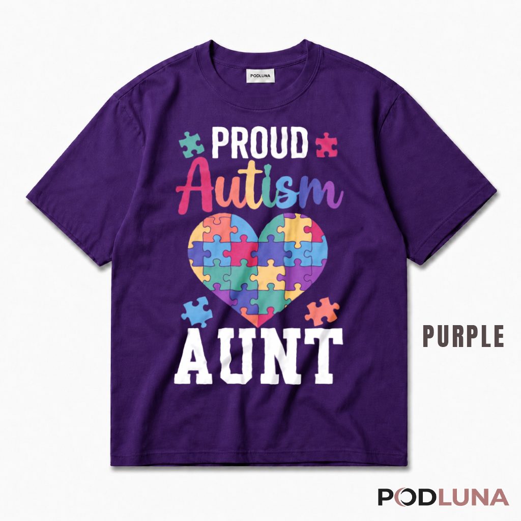 Proud Autism Aunt Puzzle Heart Colorful Awareness Support T-Shirt