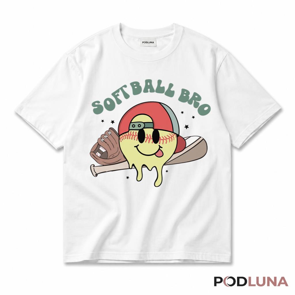 Softball Bro Funny Smiley Face Baseball Brother Game Day T-Shirt