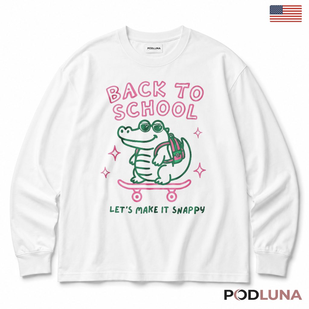 Back To School Alligator Skateboard Long Sleeve Kids Present Back To School Alligator Skateboard Long Sleeve Kids Present