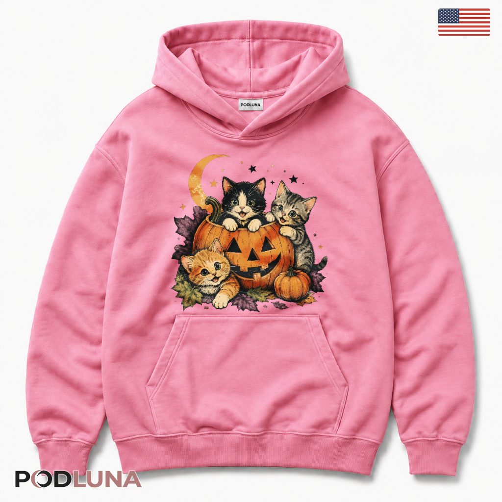 Cat Lover Halloween Pumpkin Hoodie With Kittens Cat Lover Halloween Pumpkin Hoodie With Kittens