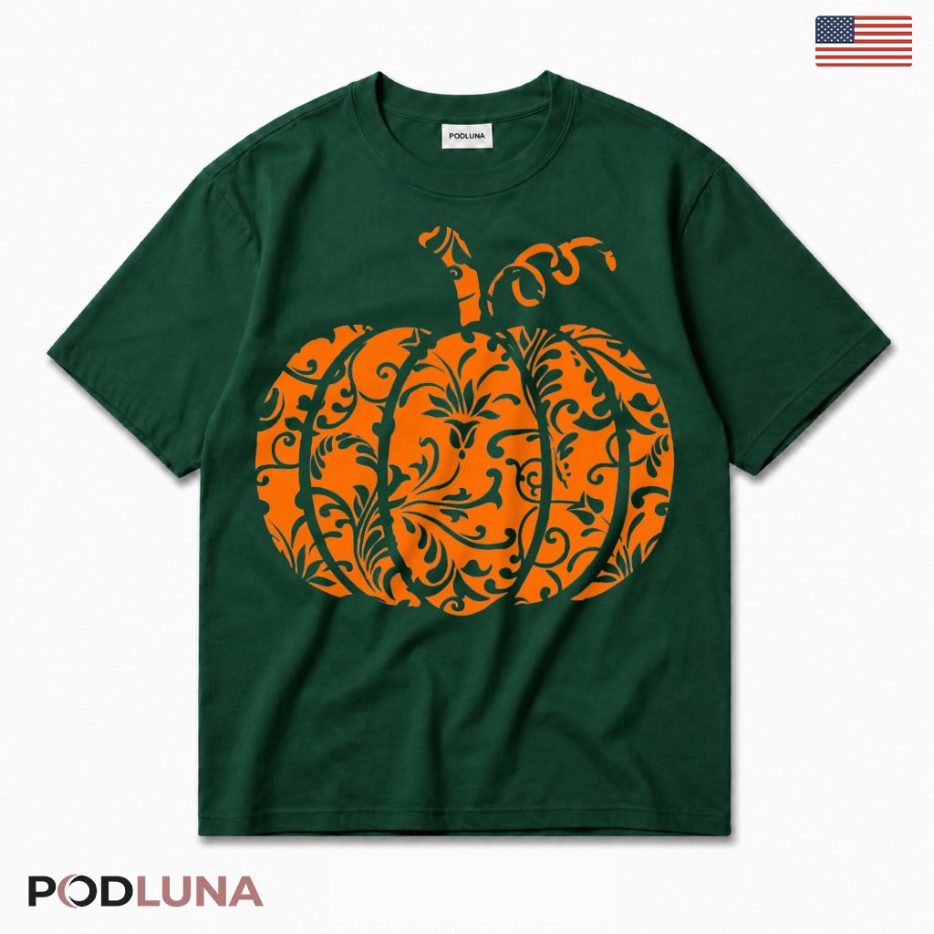 Damask Pattern Pumpkin Fall T-Shirt