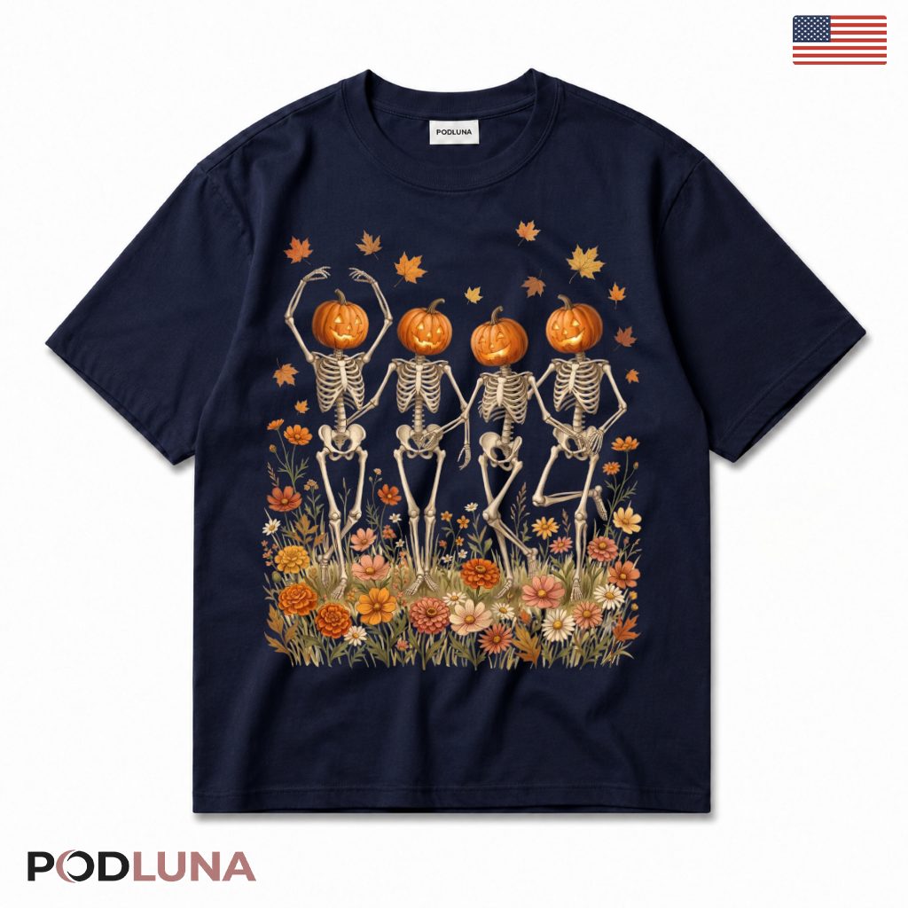Dancing Skeleton Pumpkin Halloween T-Shirt