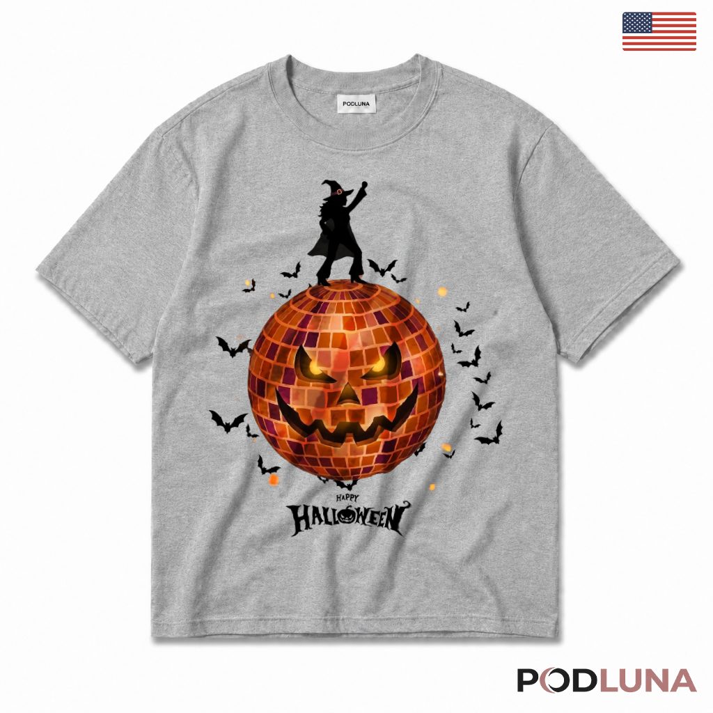 Disco Ball Witch Halloween Pumpkin T-Shirt