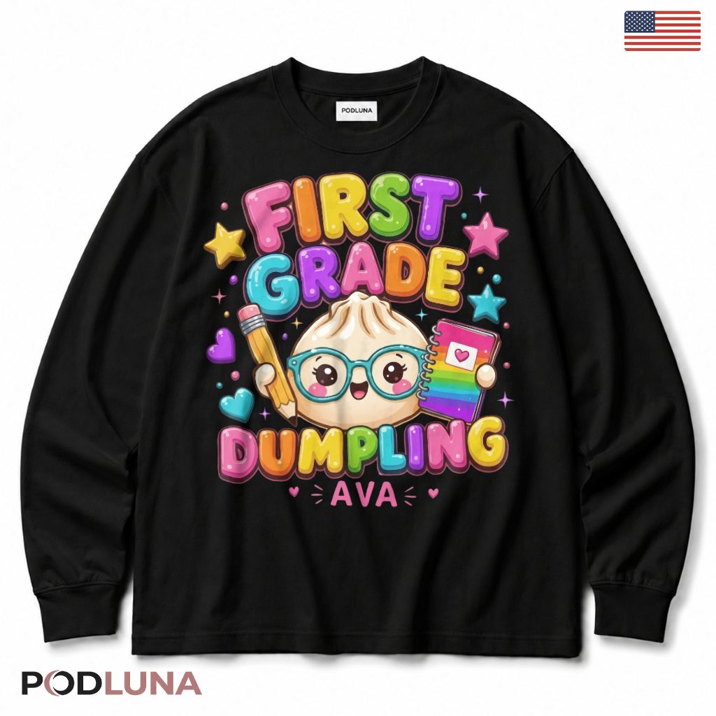 First Grade Dumpling Cute Character Long Sleeve Custom Name First Grade Dumpling Cute Character Long Sleeve Custom Name