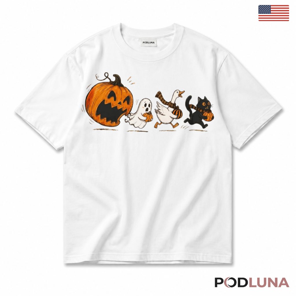 Funny Ghost Cat Duck Halloween Pumpkin T-Shirt