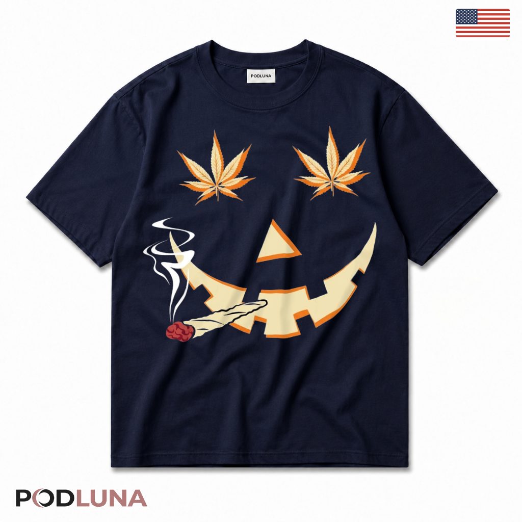 Funny Halloween Jack-o-Lantern Weed T-Shirt For Stoners