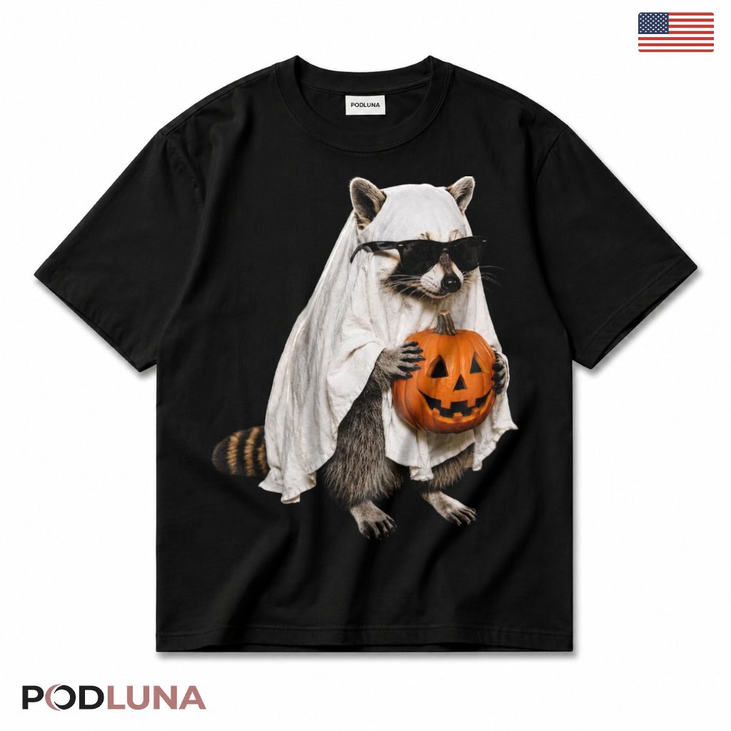 Funny Raccoon Ghost Pumpkin Halloween T-Shirt