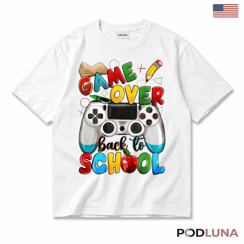 Game Over Back To School T-Shirt Gaming Controller Kids Present