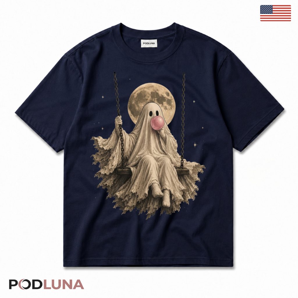 Ghost Moon Halloween Bubblegum Swing T-Shirt