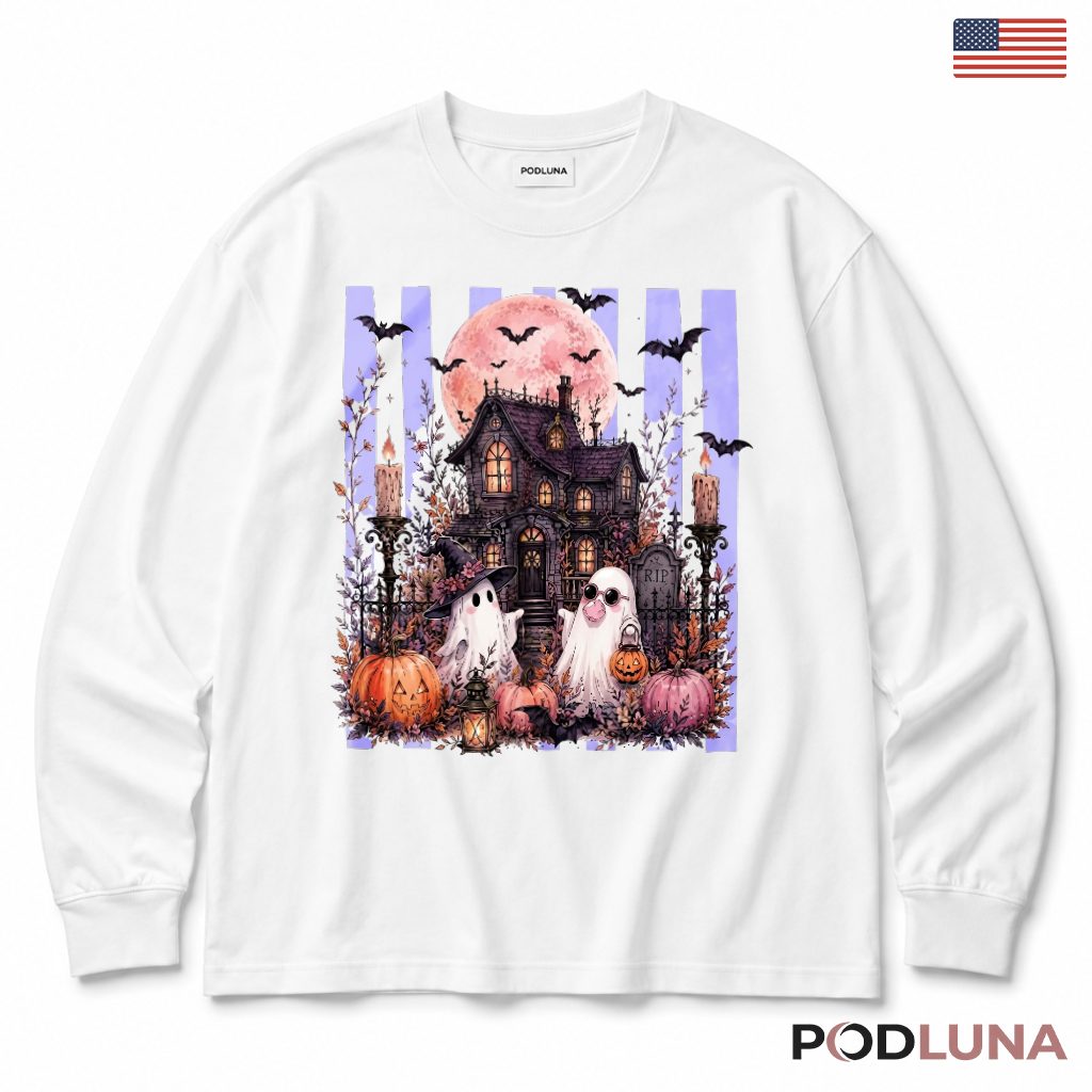 Ghost Pumpkin Haunted Mansion Halloween Long Sleeve Ghost Pumpkin Haunted Mansion Halloween Long Sleeve