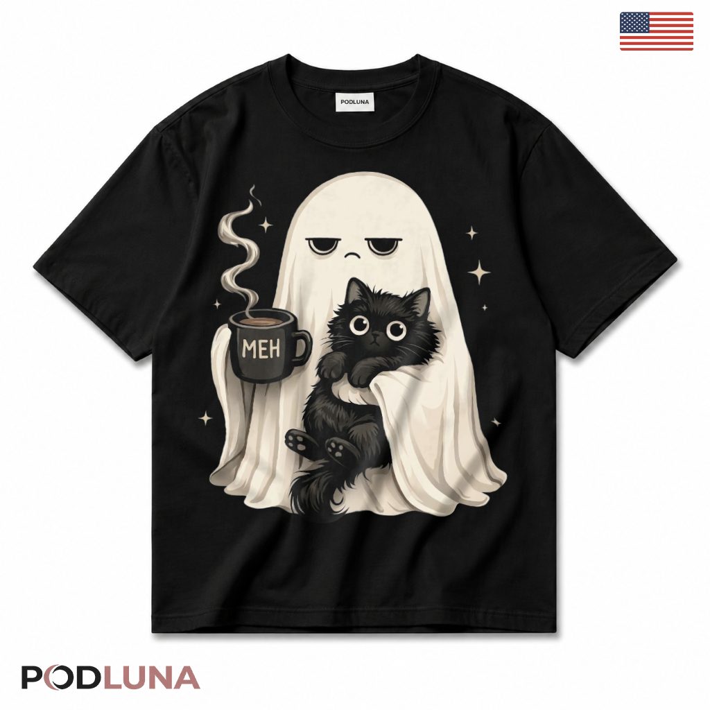 Grumpy Ghost Cat Halloween T-Shirt