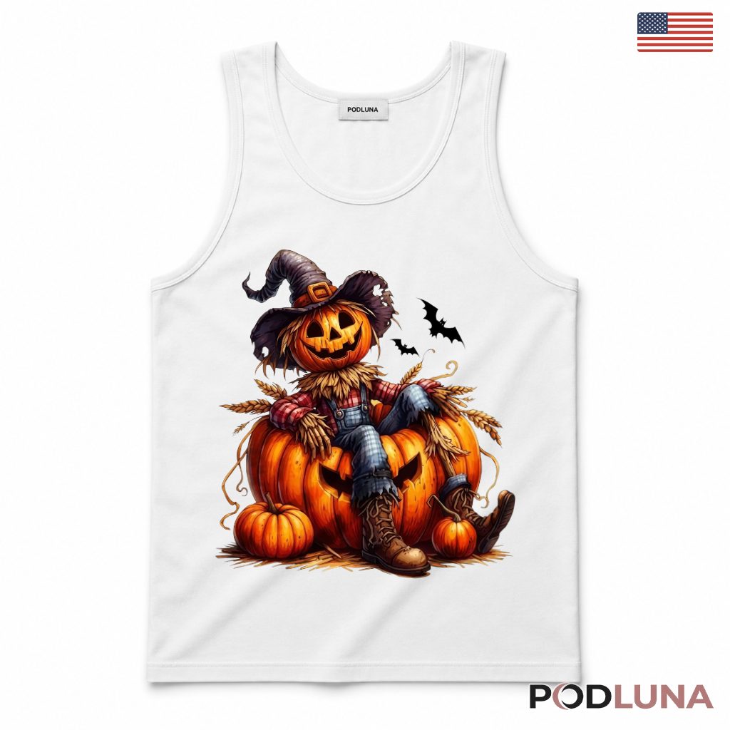 Halloween Scarecrow Pumpkin Tank Top For Fall Season Halloween Scarecrow Pumpkin Tank Top For Fall Season