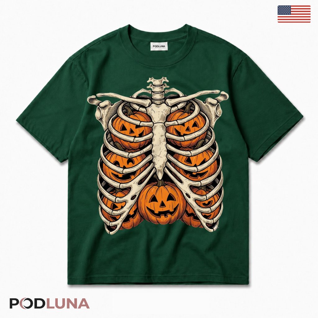Halloween Skeleton Ribcage Pumpkin T-Shirt