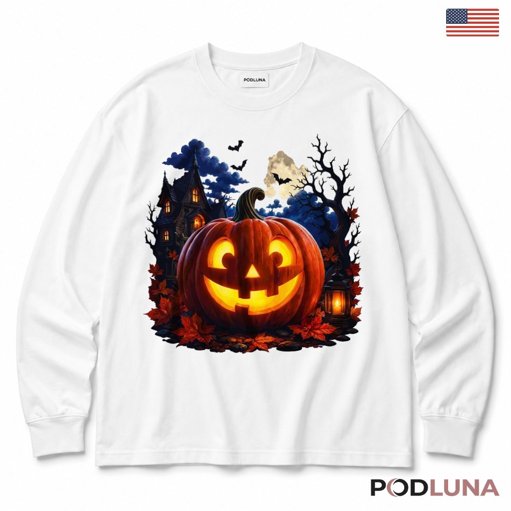 Haunted House Jack O Lantern Halloween Long Sleeve Haunted House Jack O Lantern Halloween Long Sleeve