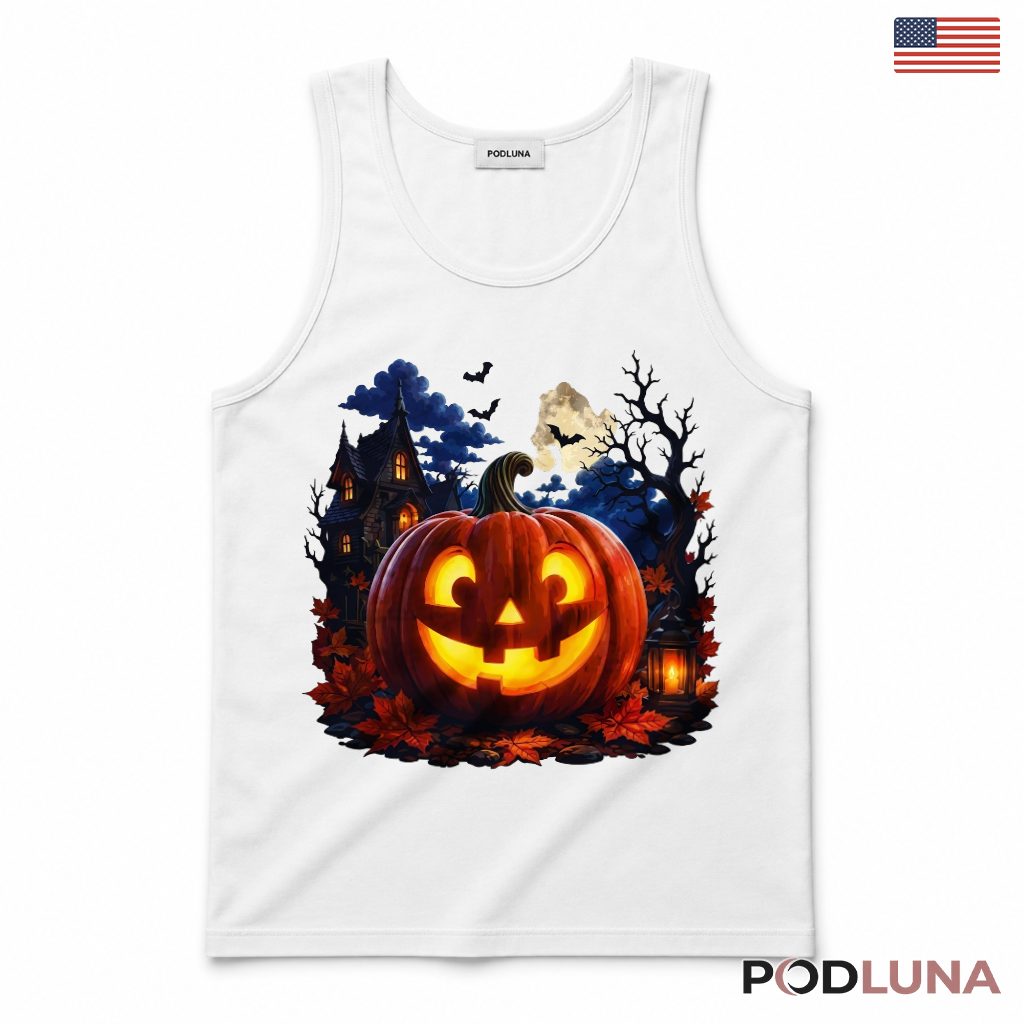 Haunted House Jack O Lantern Halloween Tank Top Haunted House Jack O Lantern Halloween Tank Top