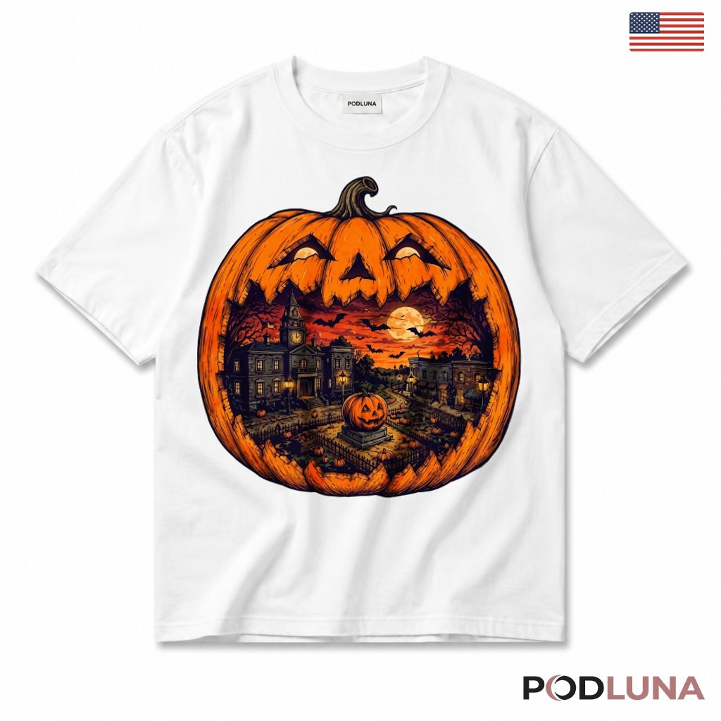 Haunted Village Jack O Lantern Halloween T-Shirt