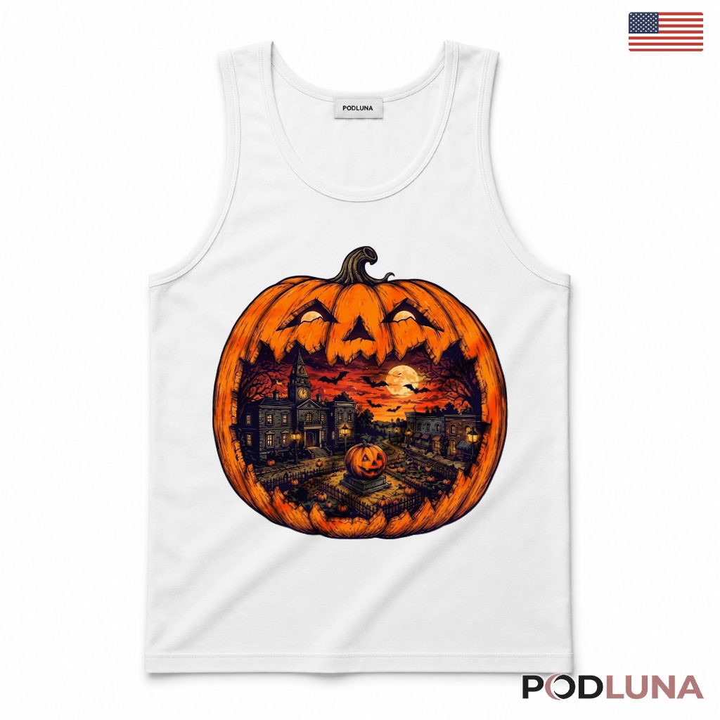 Haunted Village Jack O Lantern Halloween Tank Top Haunted Village Jack O Lantern Halloween Tank Top