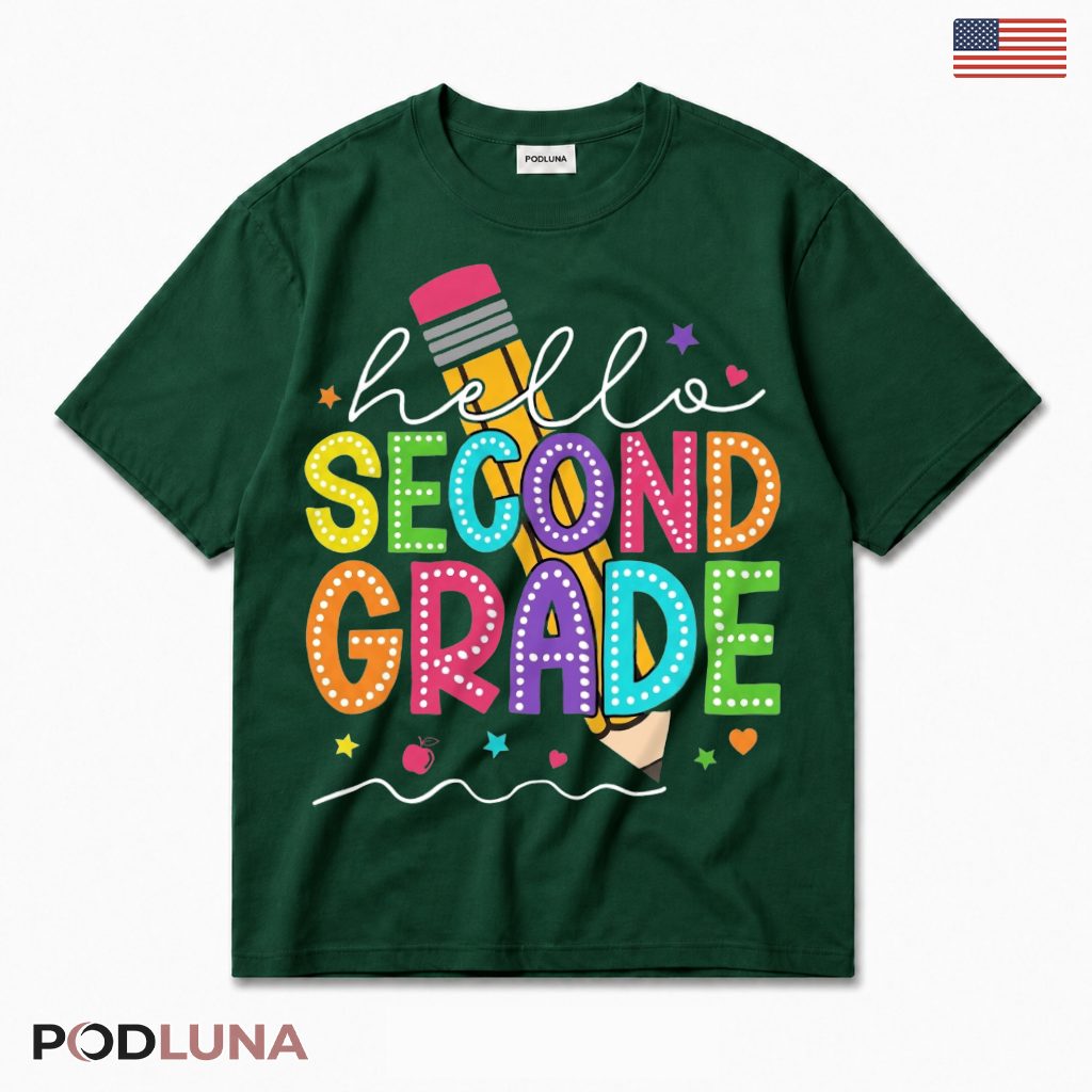 Hello Second Grade Colorful Typography T-Shirt Second Grader Present