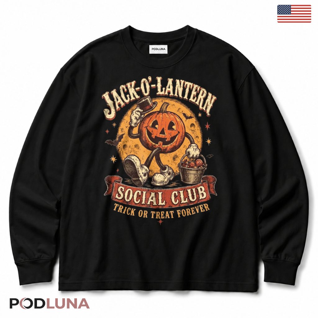 Jack O Lantern Social Club Halloween Long Sleeve For Trick Or Treat Jack O Lantern Social Club Halloween Long Sleeve For Trick Or Treat