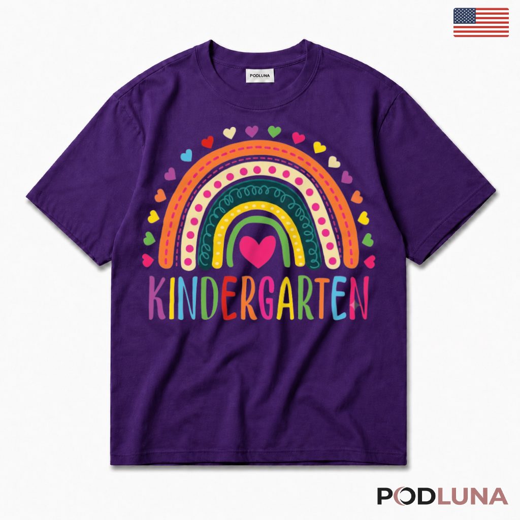 Kindergarten Rainbow Heart Back To School T-Shirt Kids Gift