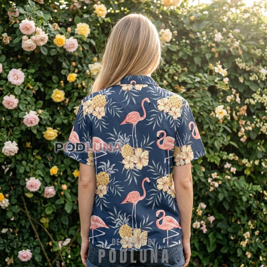 Navy Flamingo And Pineapple Hawaiian Shirt Hibiscus Print Version 3 Navy Flamingo And Pineapple Hawaiian Shirt Hibiscus Print Version 3
