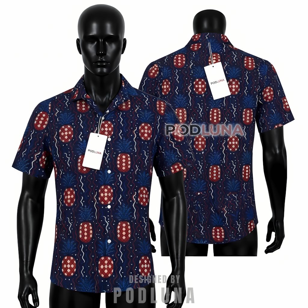 Navy Patriotic Pineapple Hawaiian Shirt Front