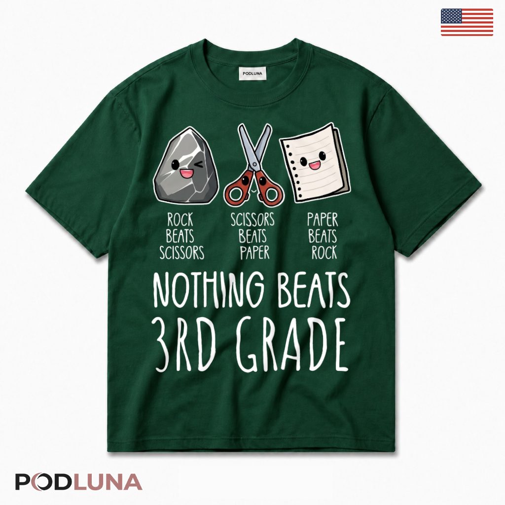 Nothing Beats 3rd Grade Rock Paper Scissors T-Shirt Kids Gift