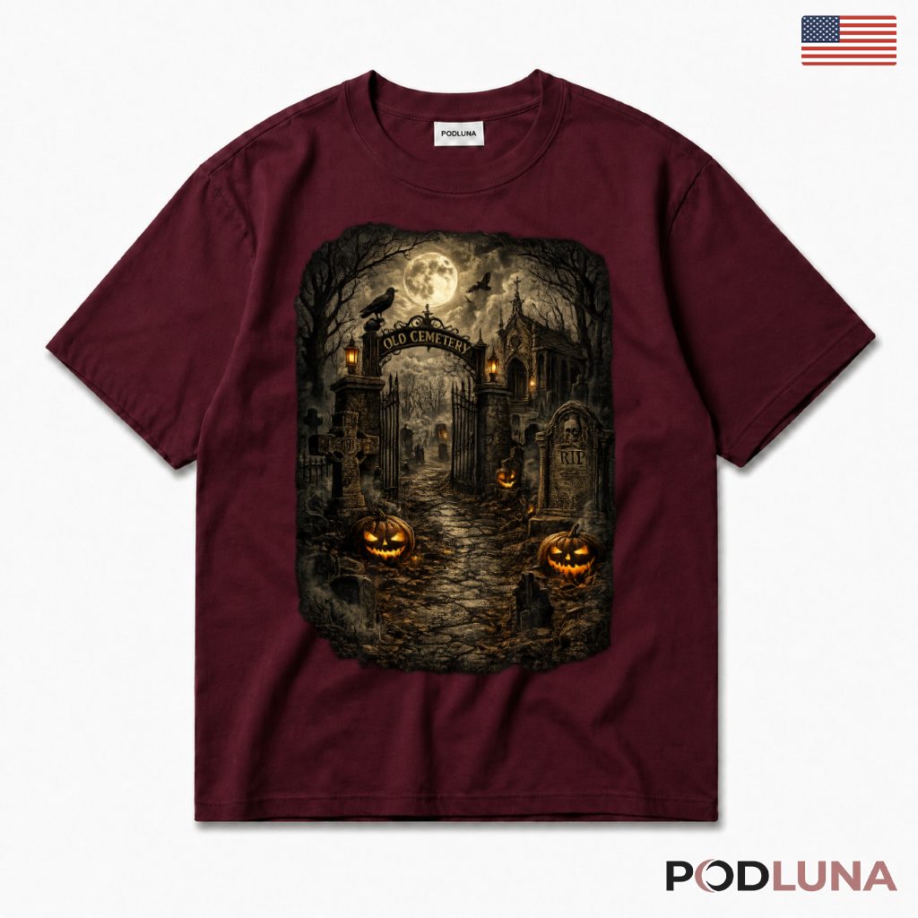 Old Cemetery Gothic Halloween Pumpkin T-Shirt