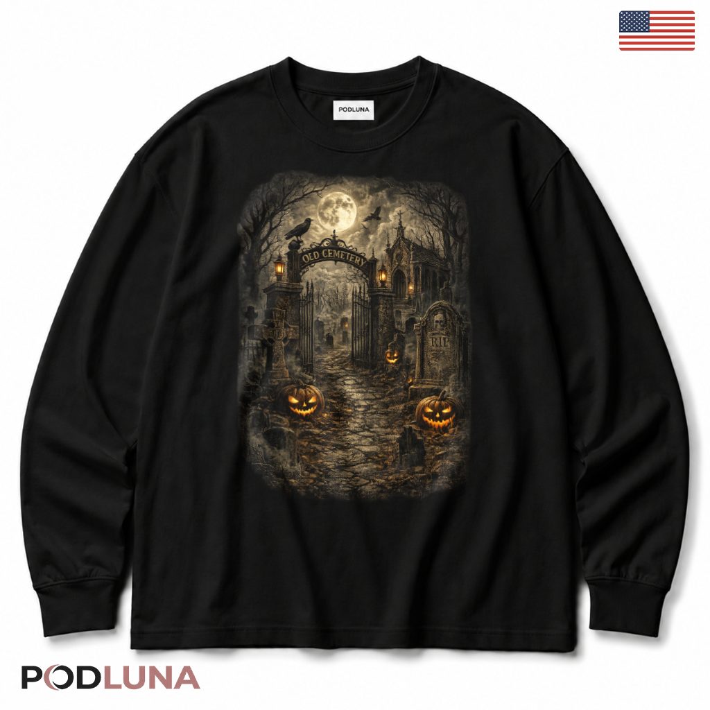 Old Cemetery Gothic Halloween Pumpkin Long Sleeve Old Cemetery Gothic Halloween Pumpkin Long Sleeve