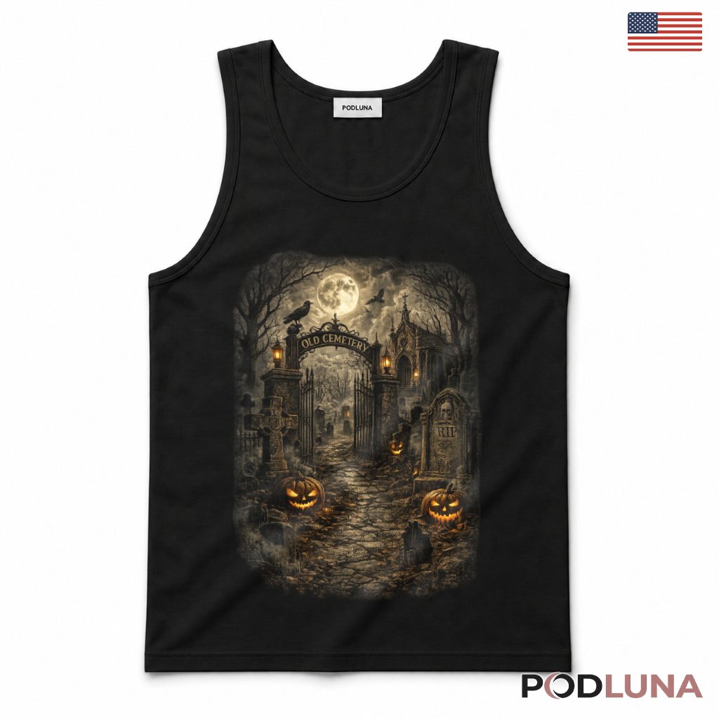 Old Cemetery Gothic Halloween Pumpkin Tank Top Old Cemetery Gothic Halloween Pumpkin Tank Top