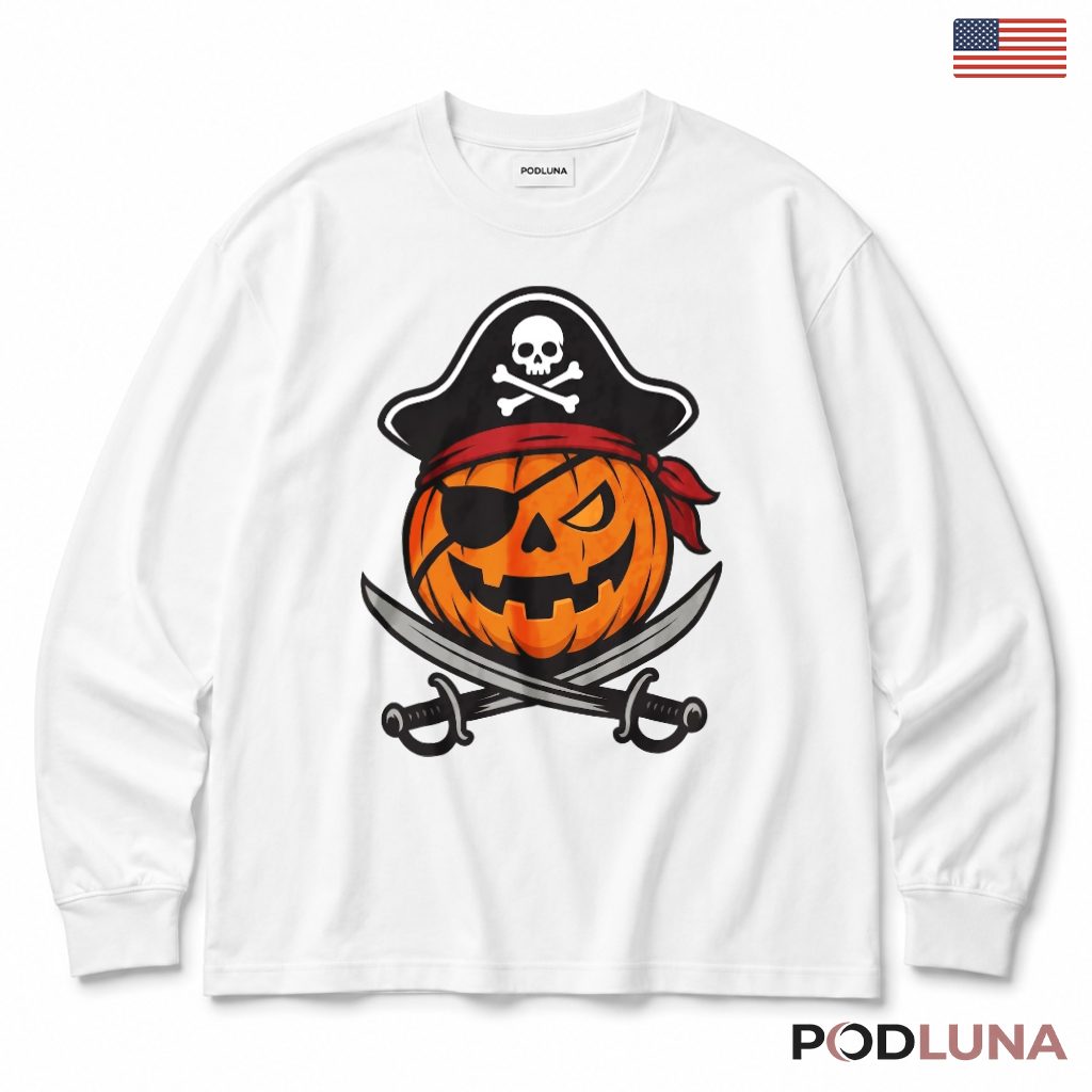 Pirate Jack O Lantern Halloween Long Sleeve Pirate Jack O Lantern Halloween Long Sleeve