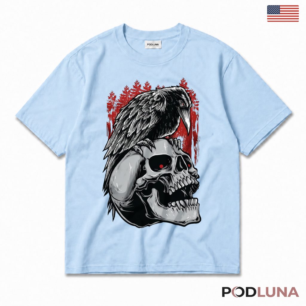 Raven Skull Halloween Gothic T-Shirt