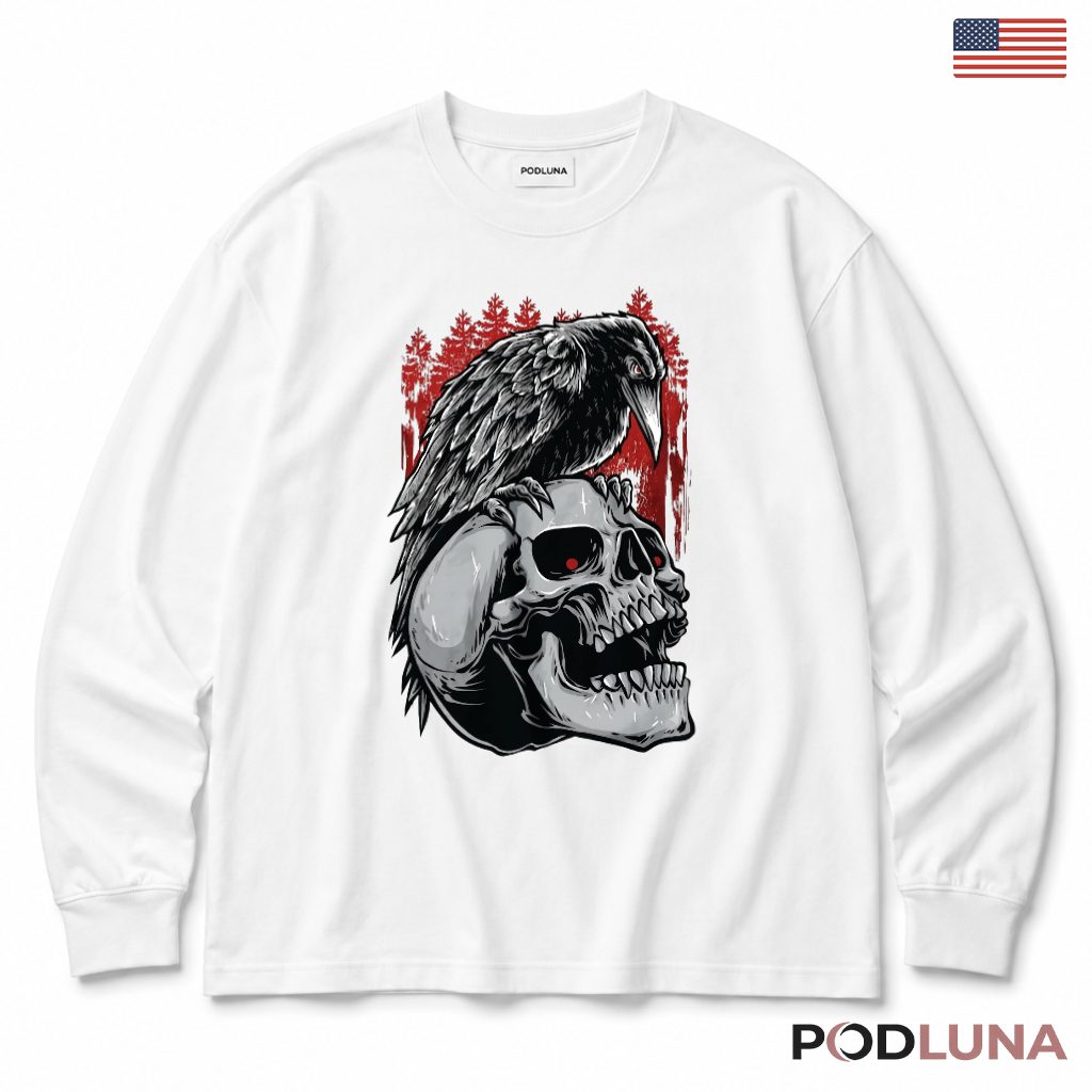 Raven Skull Halloween Gothic Long Sleeve Raven Skull Halloween Gothic Long Sleeve