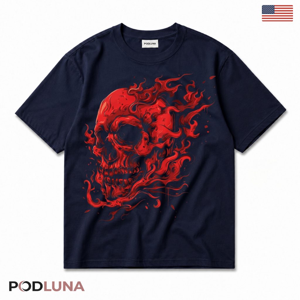 Red Flame Skull Halloween T-Shirt