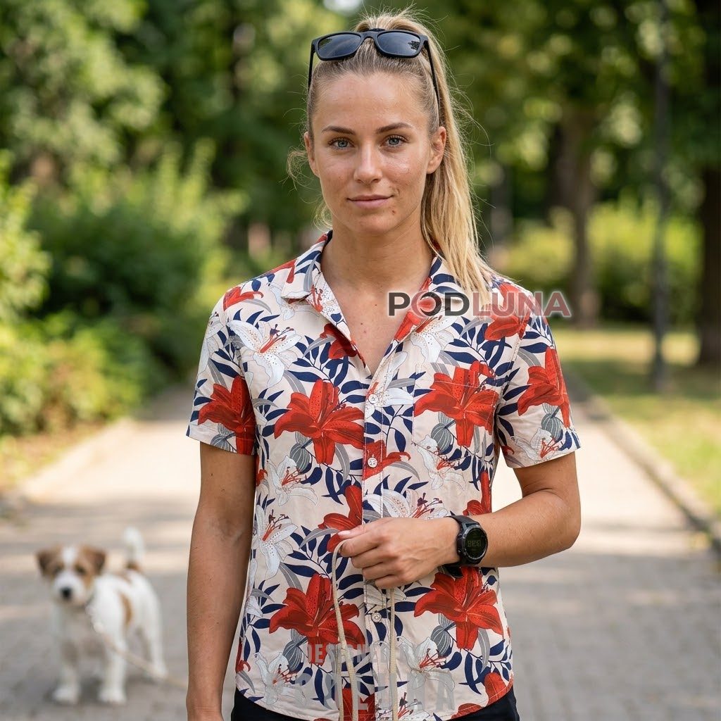 Red Lily Floral Hawaiian Shirt Cream Tropical Leaf Print Back Red Lily Floral Hawaiian Shirt Cream Tropical Leaf Print Back